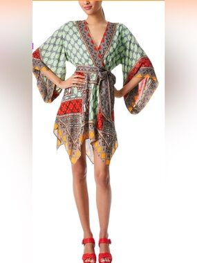 *Modified* Alice + Olivia Lime Green and Red Paisley Patchwork Wrap Dress